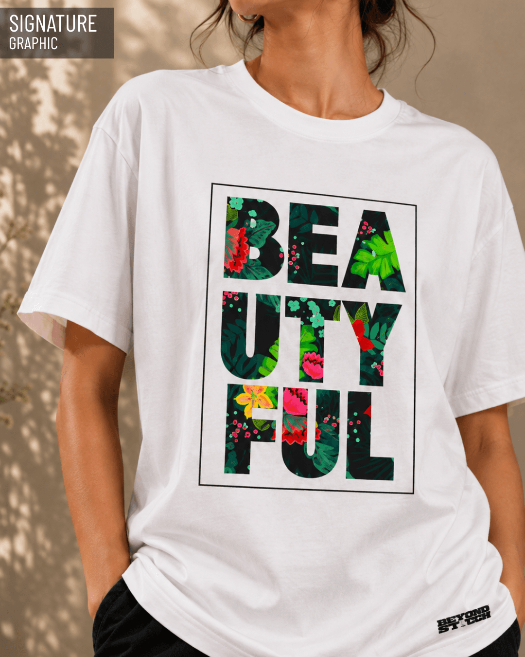 BEAUTIFUL WHITE FLORAL OVERSIZED TEE - View 2