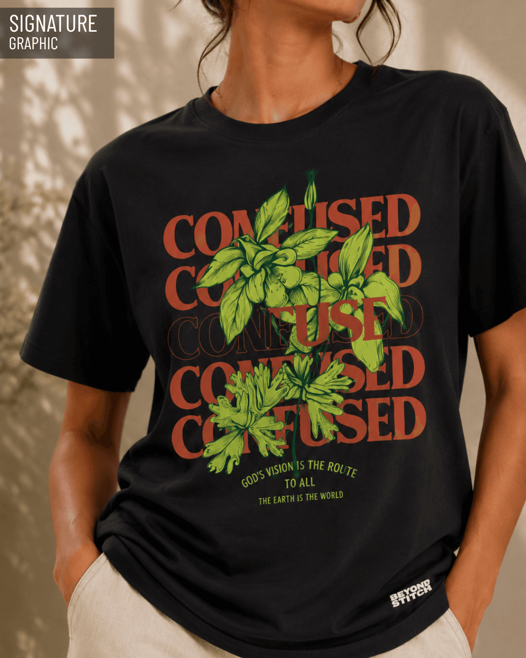 CONFUSED BLACK FLORAL OVERSIZED TEE - View 2