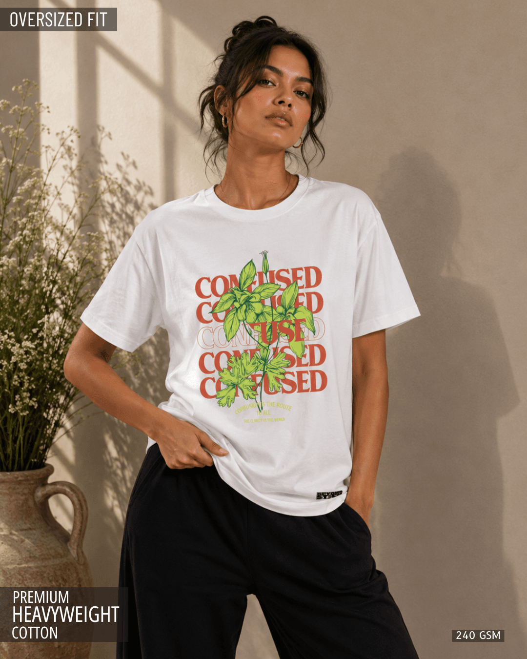 CONFUSED WHITE FLORAL OVERSIZED TEE - View 1