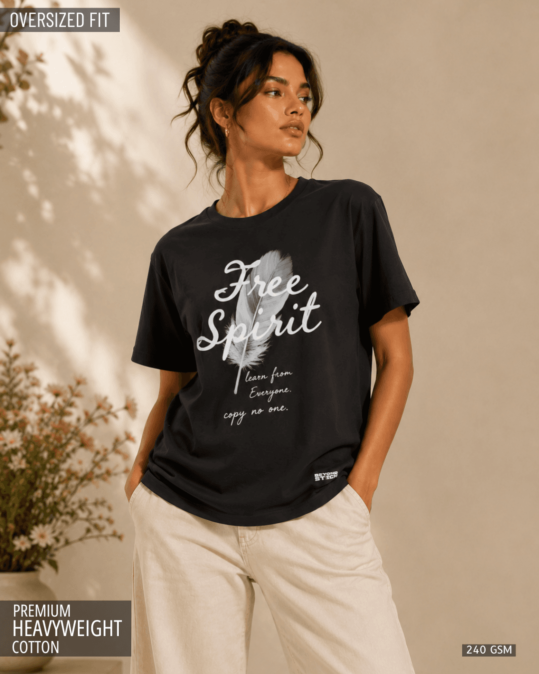 FREE SPIRIT BLACK FLORAL OVERSIZED TEE - View 1