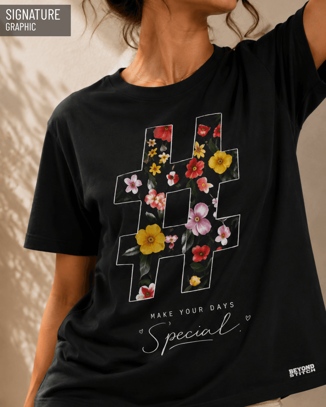 HASHTAG BLACK FLORAL OVERSIZED TEE - View 2