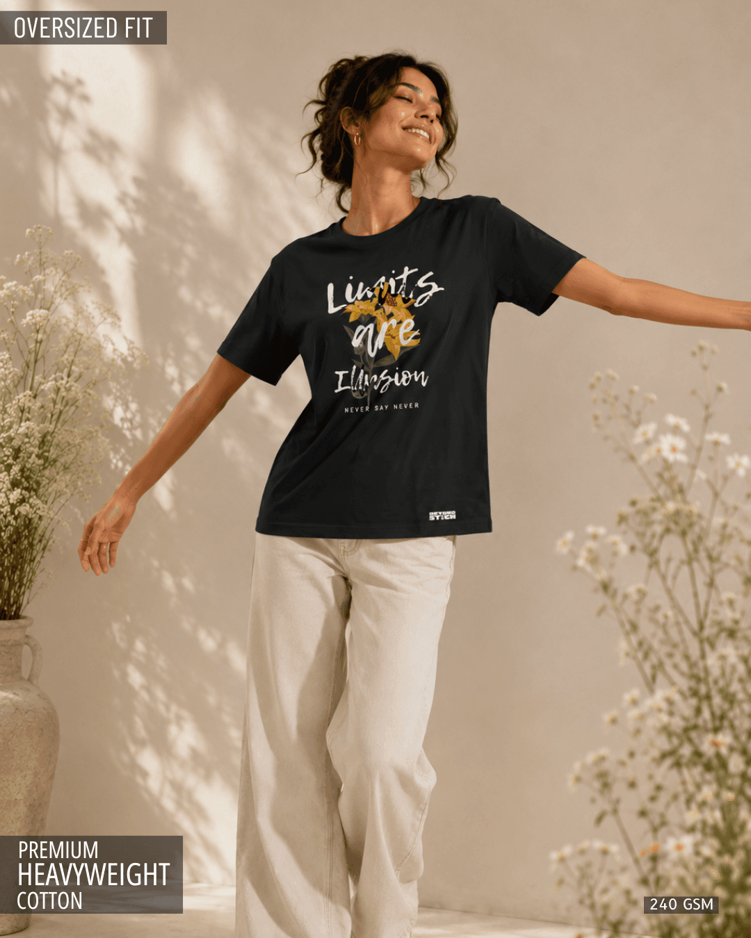 LIMITS ARE AN ILLUSION BLACK FLORAL OVERSIZED TEE - View 1