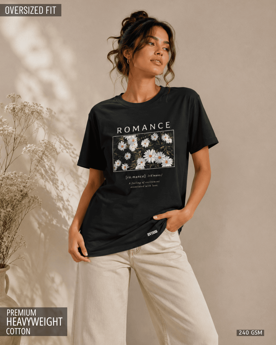 ROMANCE BLACK FLORAL OVERSIZED TEE - View 1