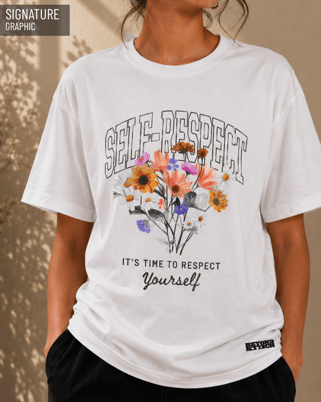 SELF RESPECT WHITE FLORAL OVERSIZED TEE - View 2