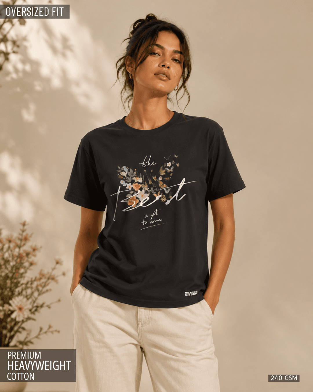 THE BEST IS YET TO COME BLACK FLORAL OVERSIZED TEE - View 1