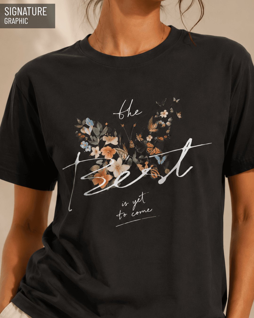 THE BEST IS YET TO COME BLACK FLORAL OVERSIZED TEE - View 2