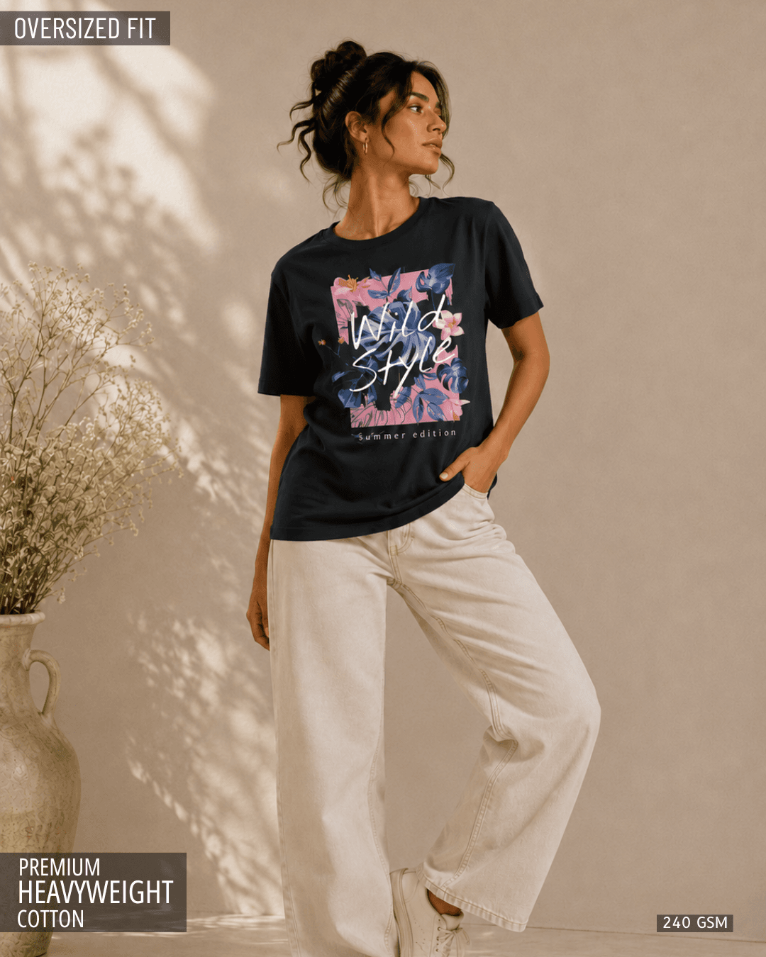 WILD STYLE BLACK FLORAL OVERSIZED TEE - View 1