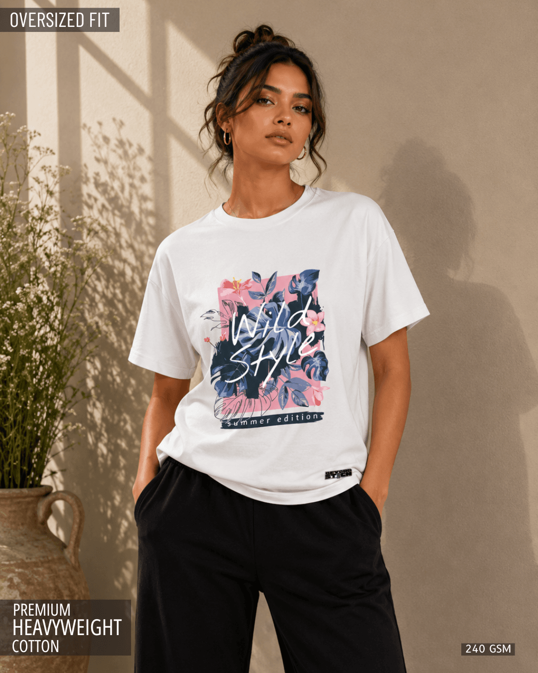 WILD STYLE WHITE FLORAL OVERSIZED TEE - View 1
