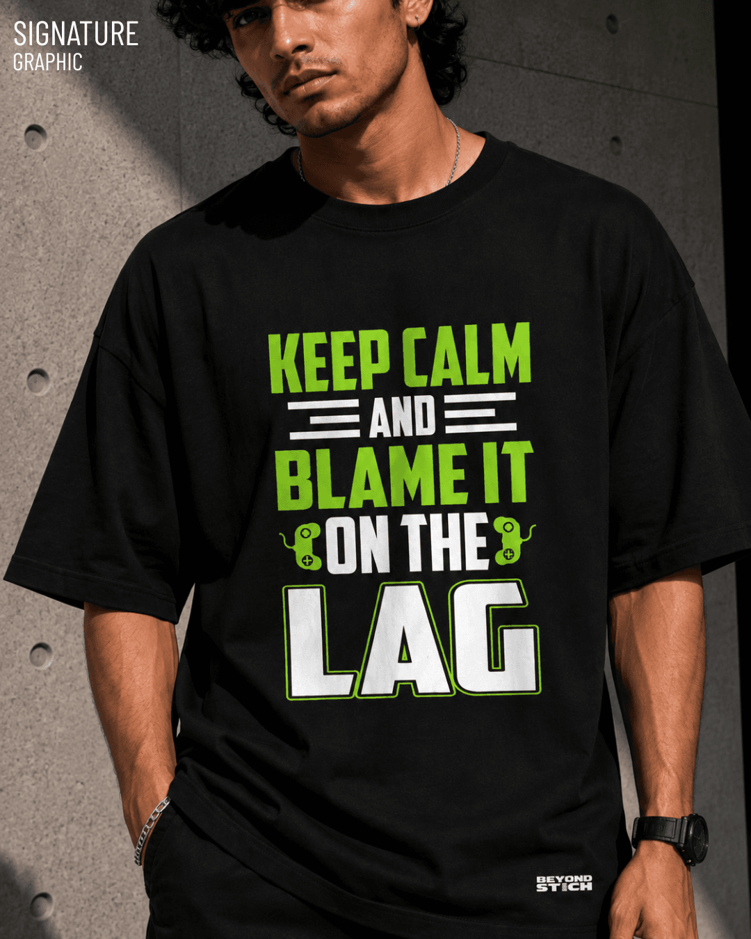 KEEP CALM BLAME IT ON THE LAG GAMER OVERSIZED TEE - View 2