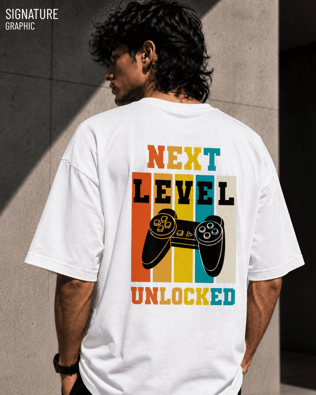 NEXT LEVEL UNLOCKED WHITE GAMER OVERSIZED TEE - View 2