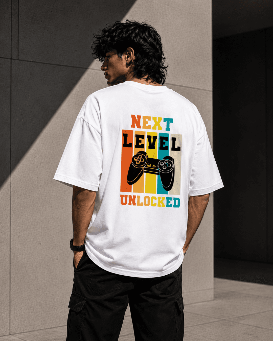 NEXT LEVEL UNLOCKED WHITE GAMER OVERSIZED TEE - View 5