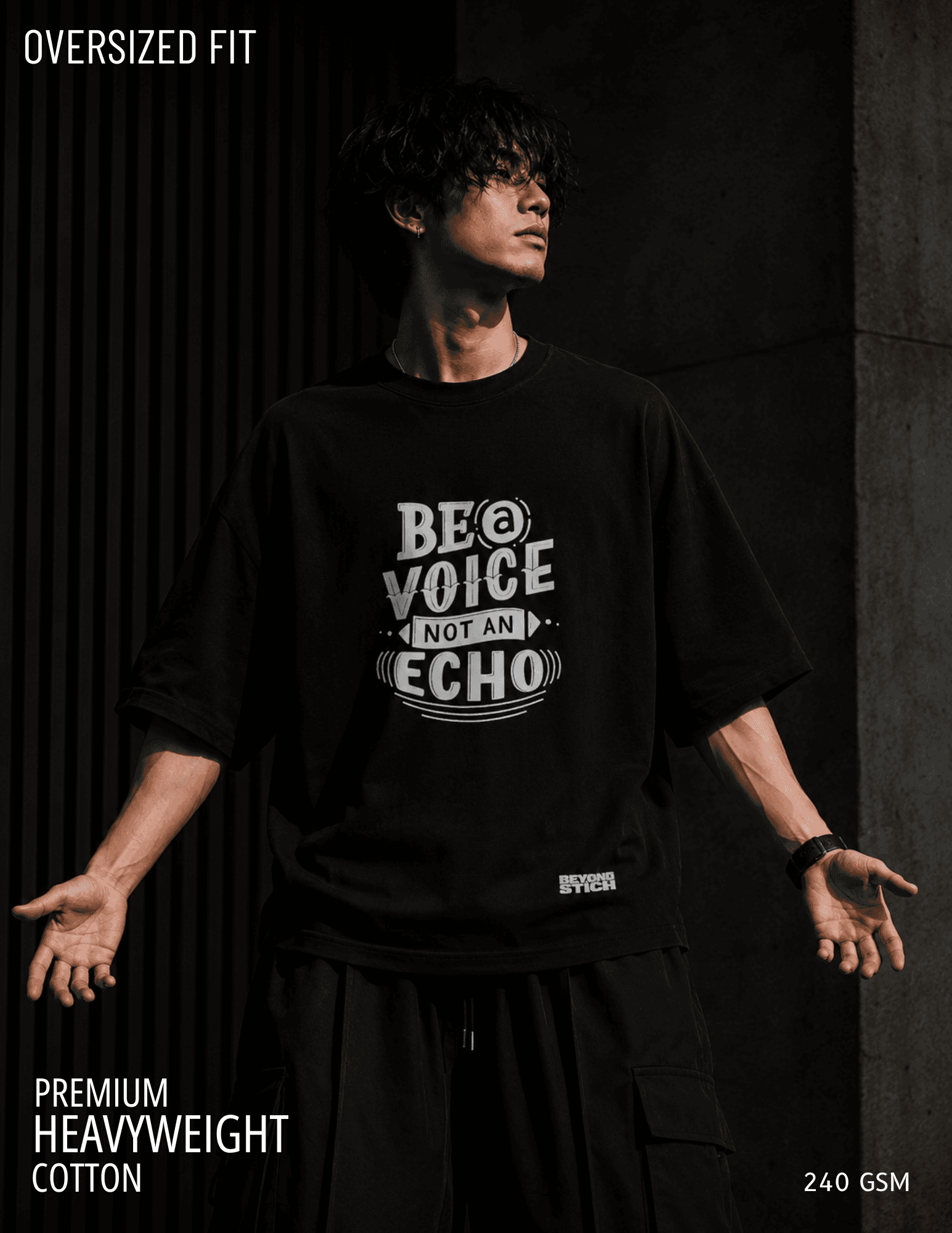 BE A VOICE BLACK OVERSIZED TEE - View 1