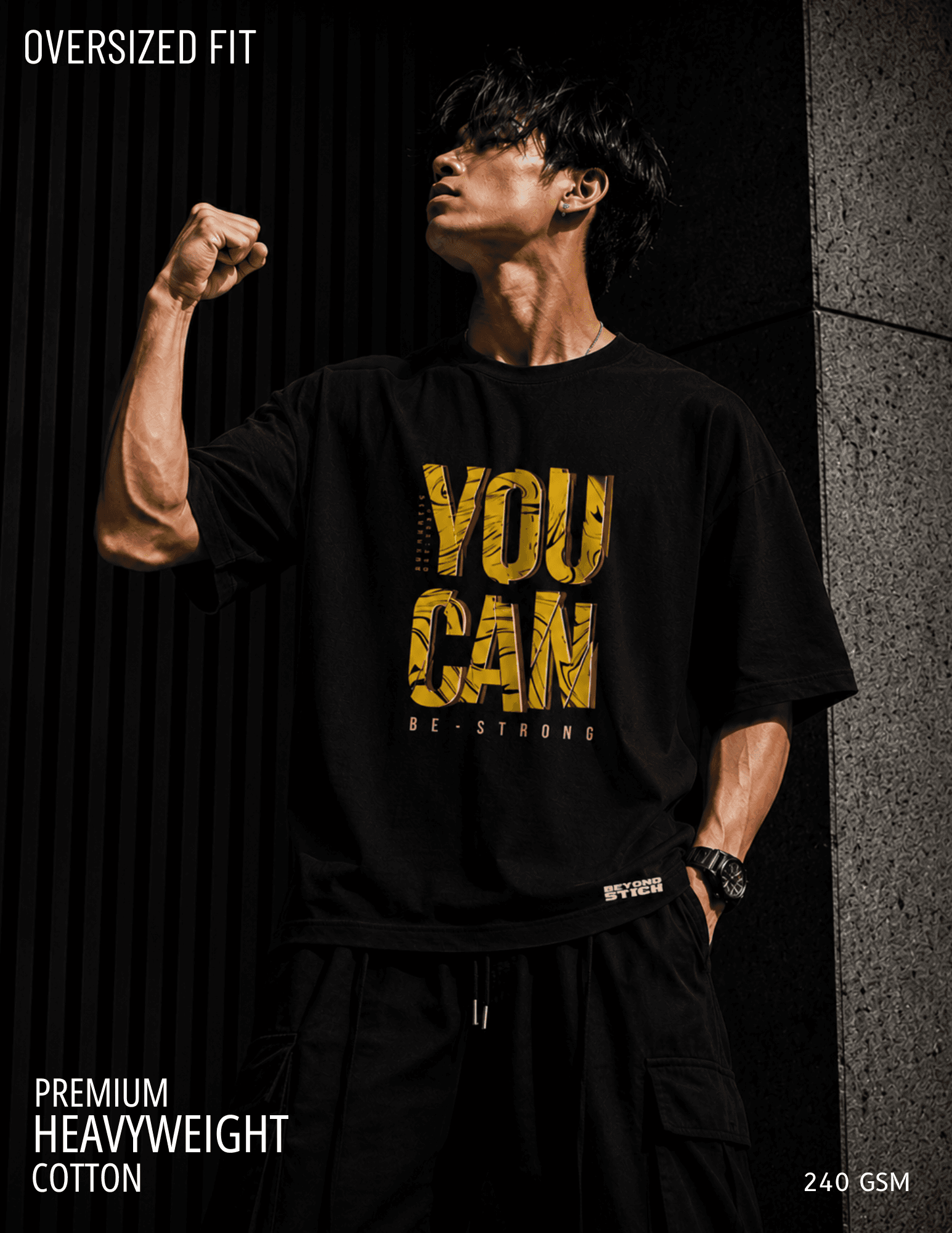 BE STRONG BLACK OVERSIZED TEE - View 1