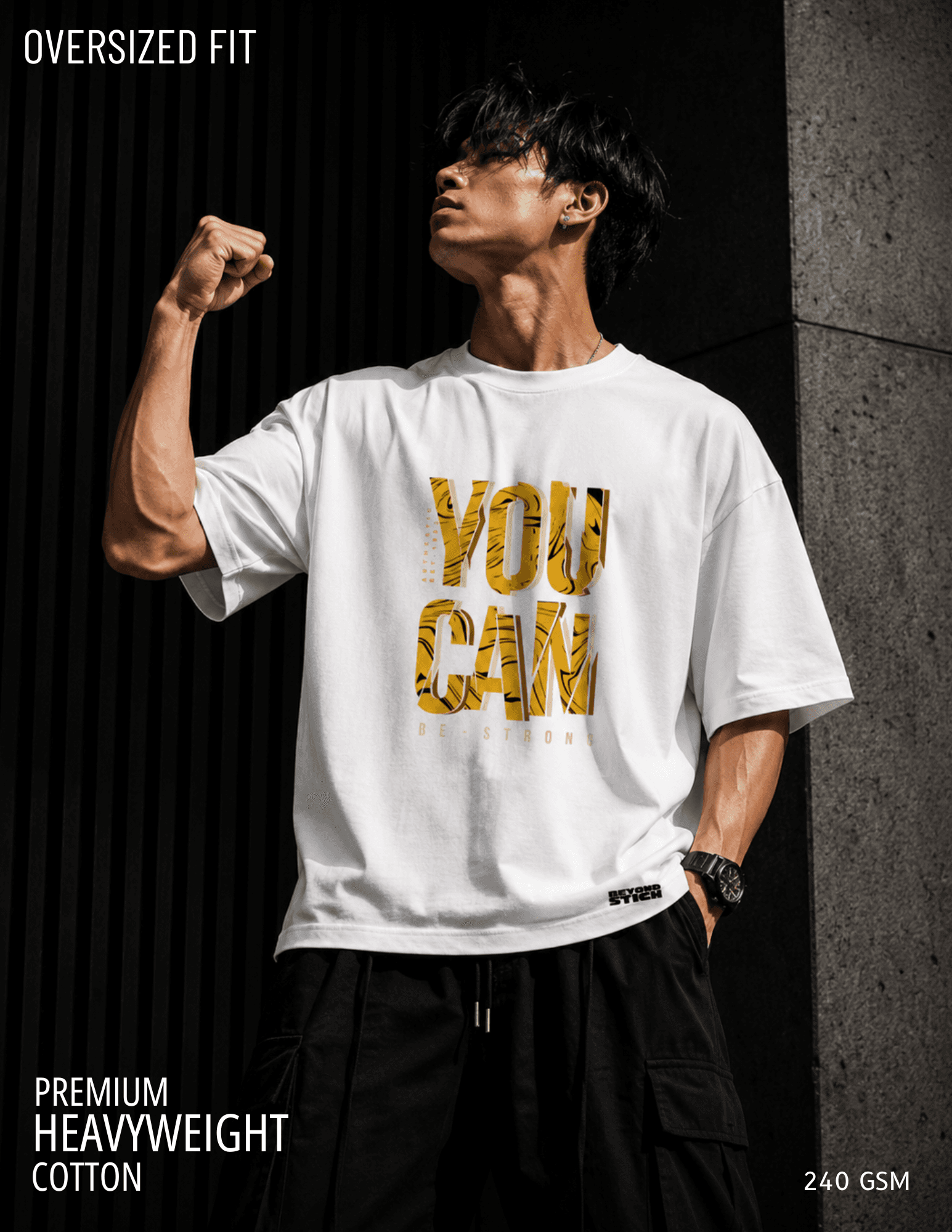 BE STRONG WHITE OVERSIZED TEE - View 1