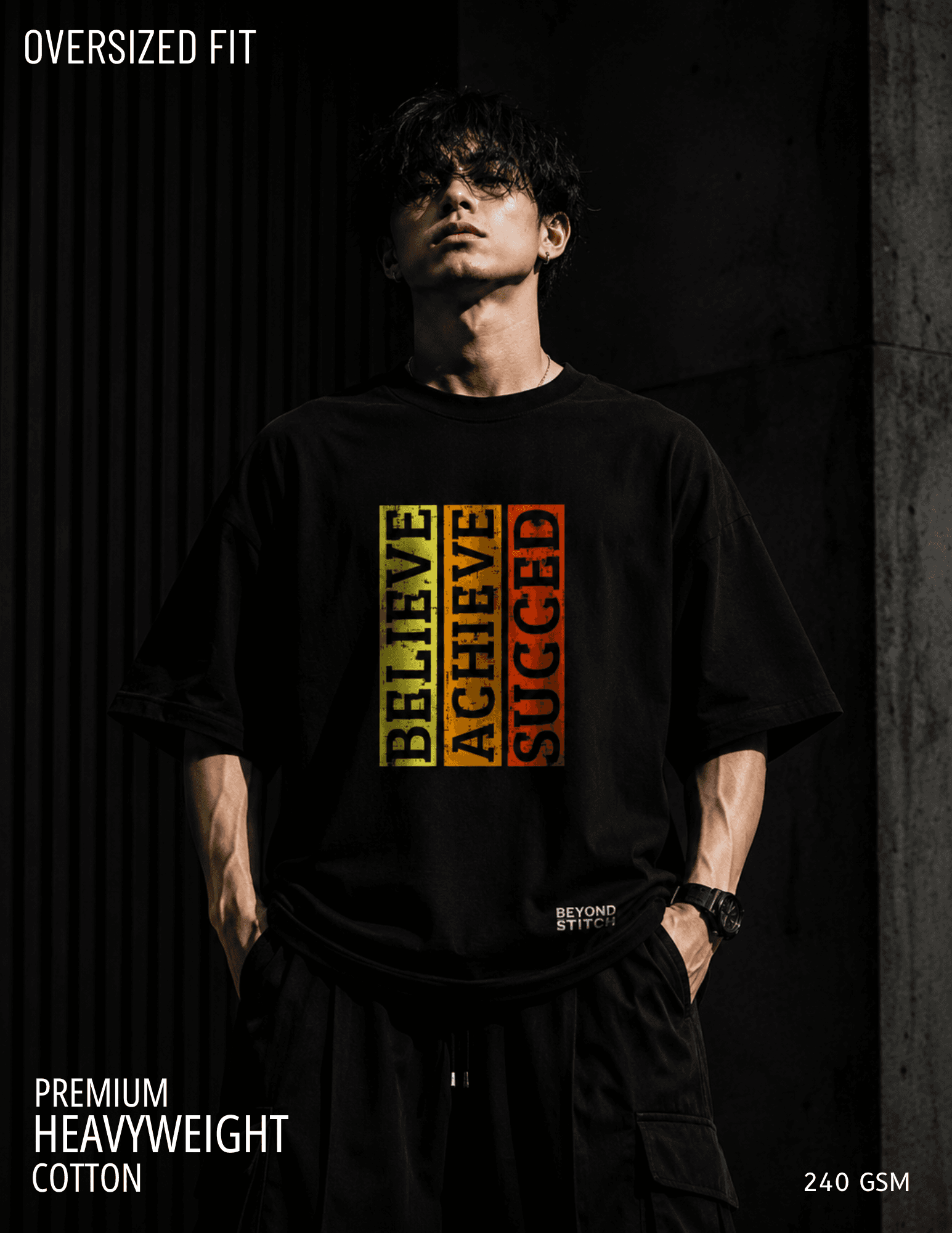 BELIEVE ACHIEVE BLACK OVERSIZED TEE - View 1
