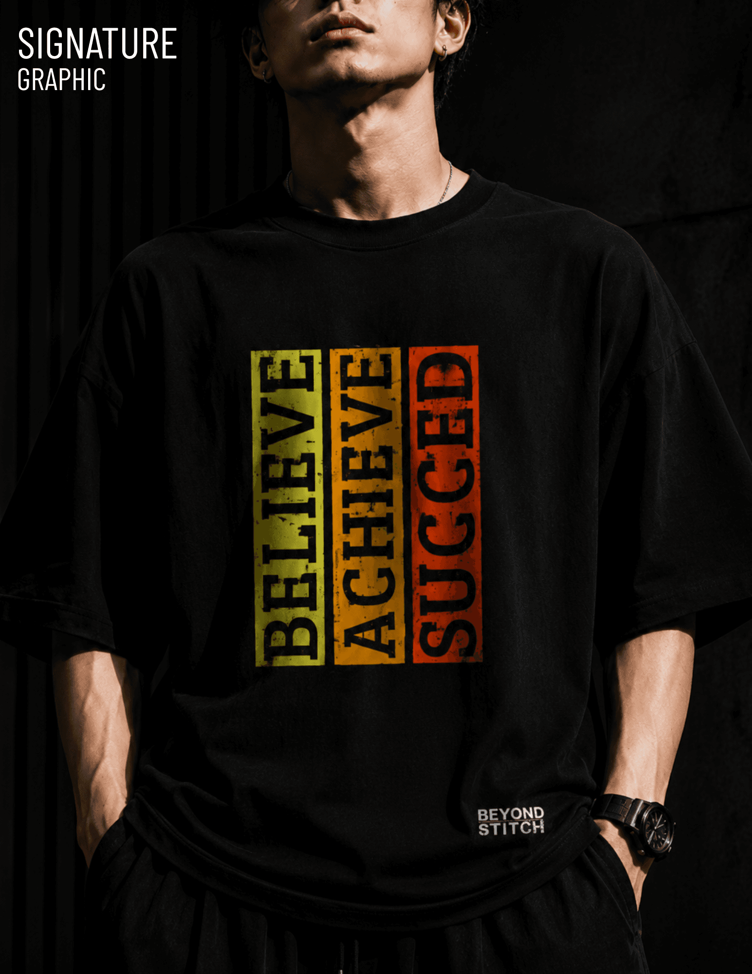 BELIEVE ACHIEVE BLACK OVERSIZED TEE - View 2