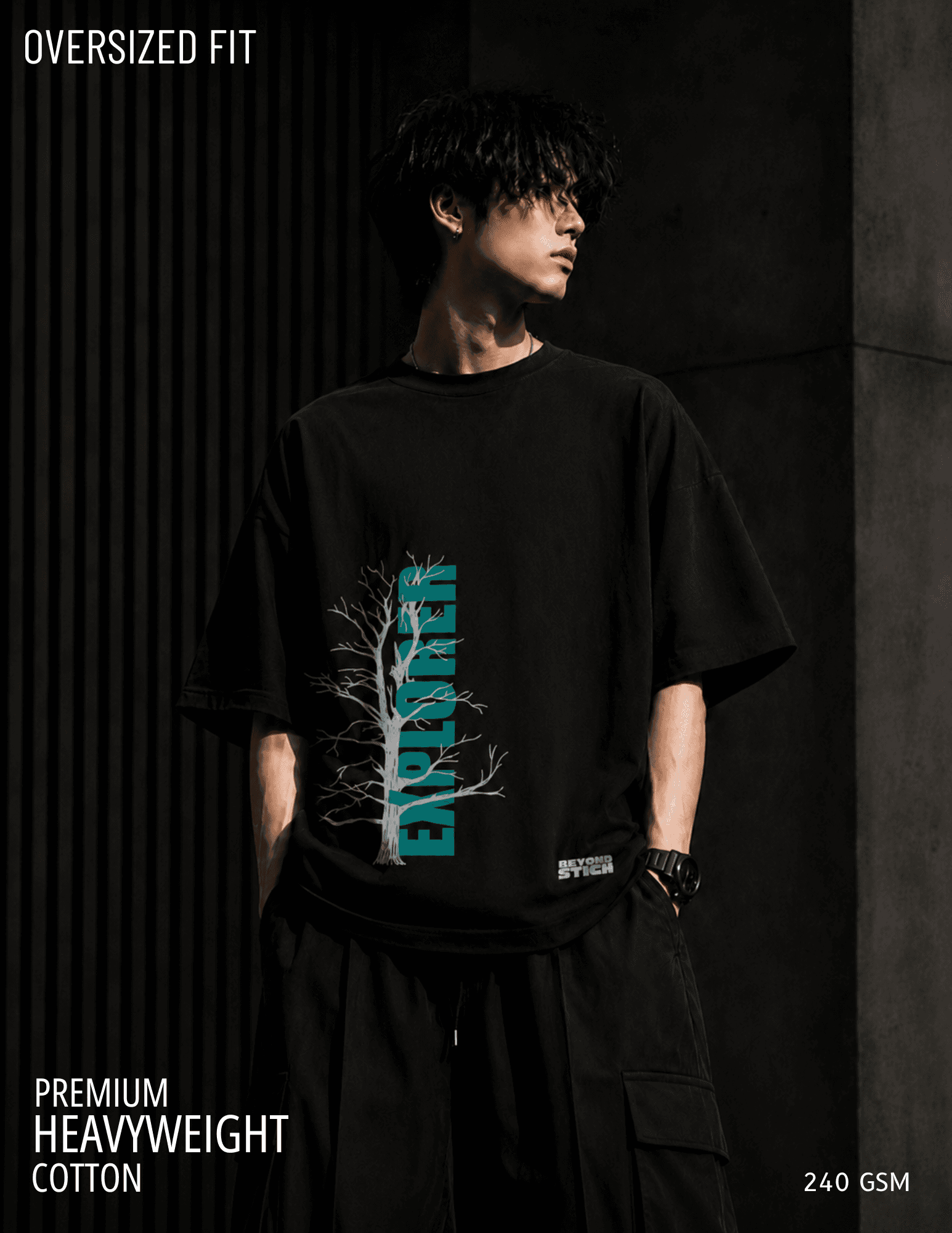 BEYOND TREE BLACK OVERSIZED TEE - View 1