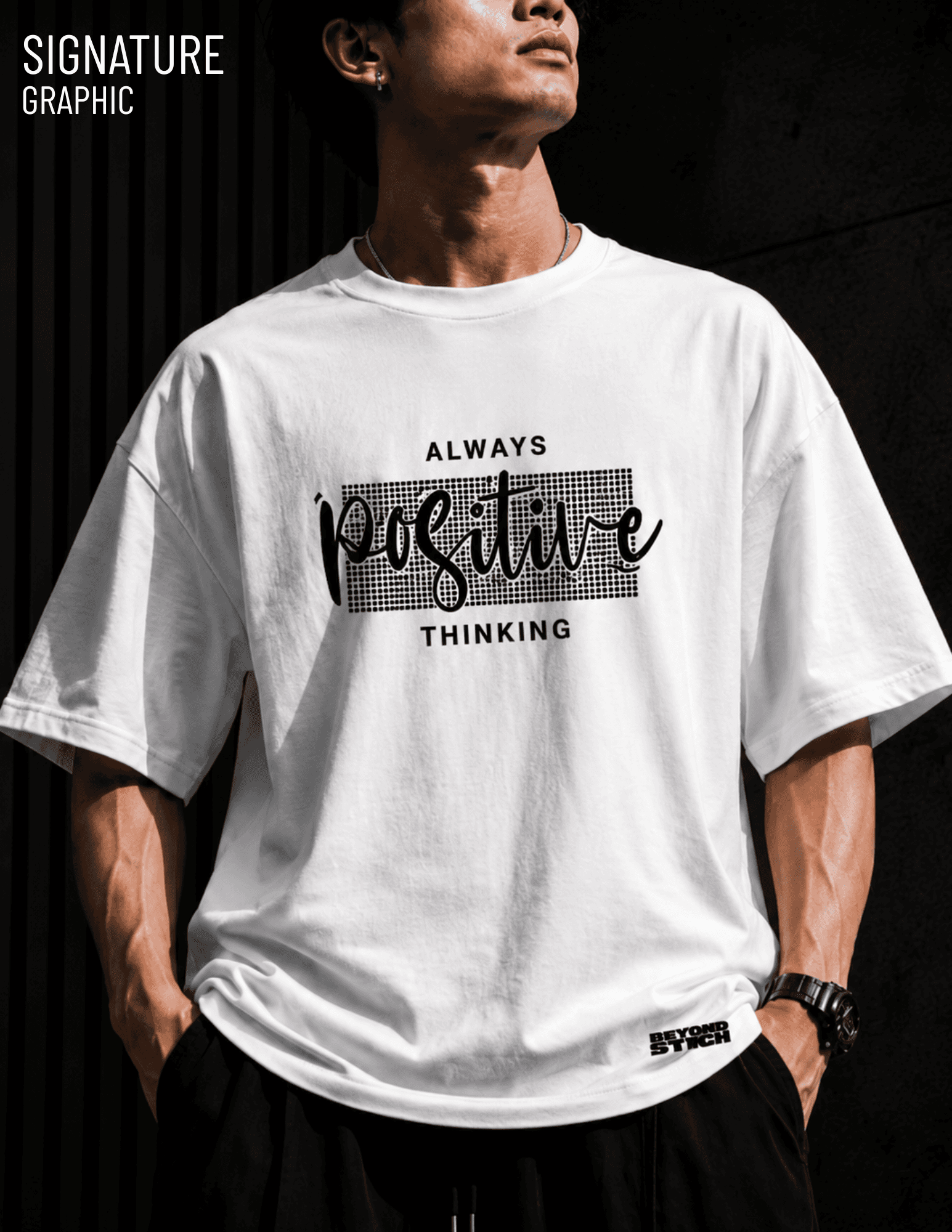 POSITIVE THINKING WHITE OVERSIZED TEE - View 2