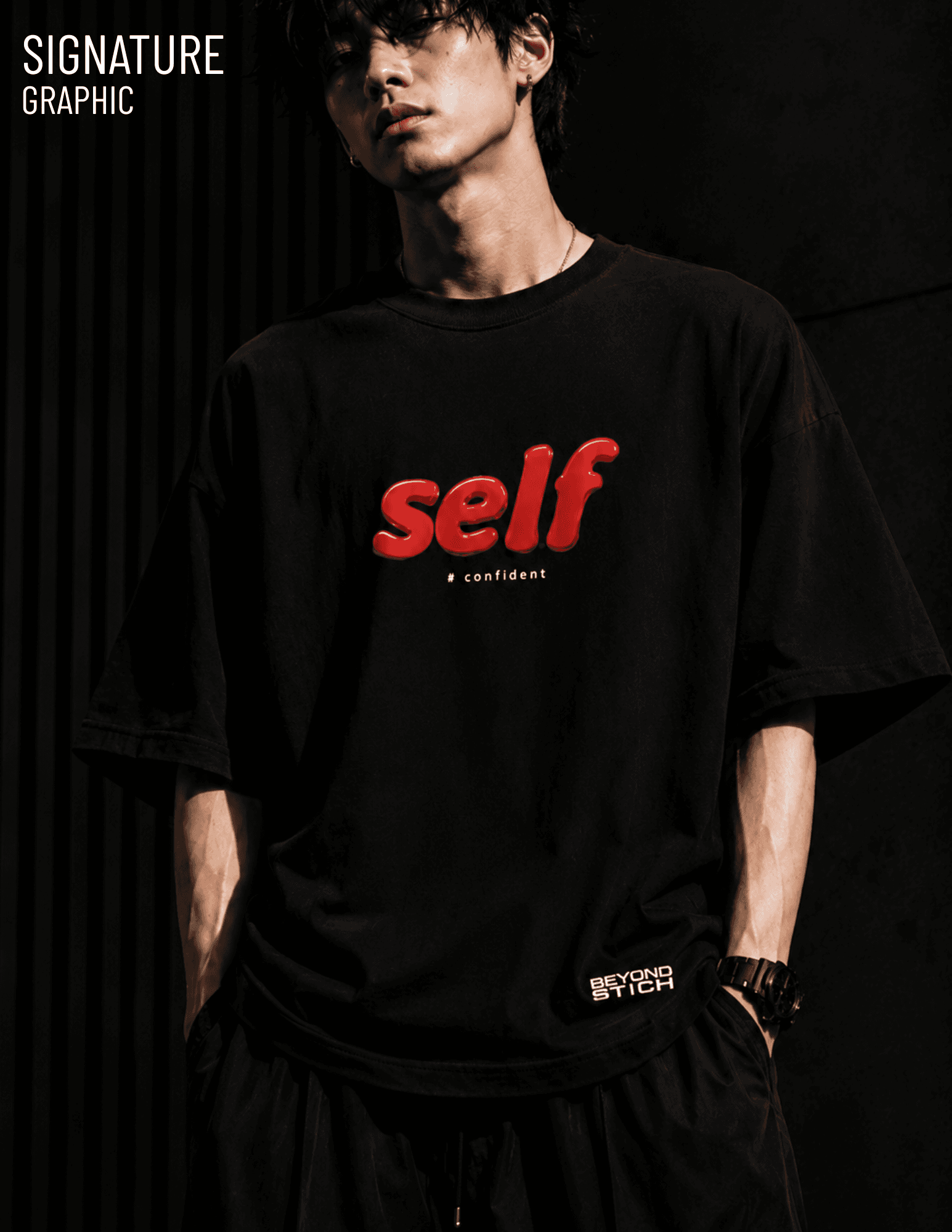 SELF BLACK OVERSIZED TEE - View 2