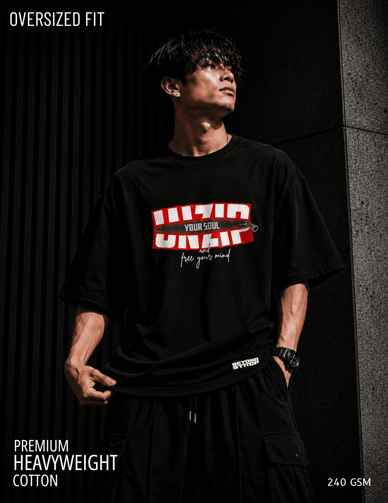 UNZIP BLACK OVERSIZED TEE - View 1