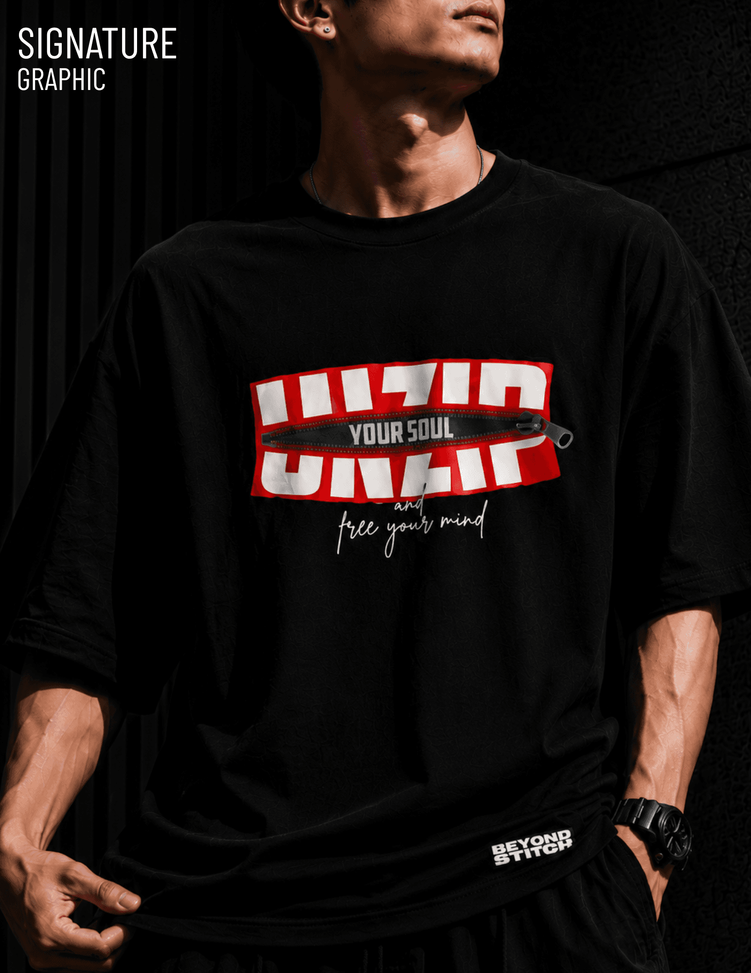 UNZIP BLACK OVERSIZED TEE - View 2